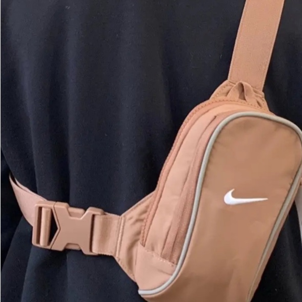 Nike Tan Crossbody Bag with Adjustable Strap and Zipper Closure